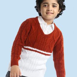 Babyhug Full Sleeves Pullover Sweater with Cable Knit Design - Rust Brown-image-11