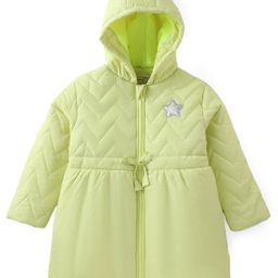Babyhug Woven Full Sleeves Padded Hooded Coat with Quilted Design & Star Patch Detailing - Light Green-picture-8