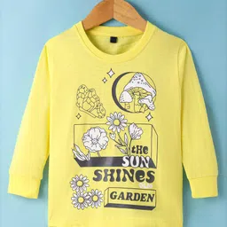 Olio Kids Cotton Knit Full Sleeves T-Shirt With Text & Floral Print - Lemon-picture-45
