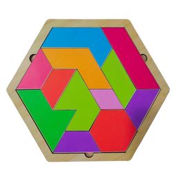 Enorme Wooden Tangram Hexagon Brain Teaser Montessori Puzzle Game Set for Kids-15