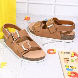 Briskers Synthetic Self Design Buckle Sandals - Brown-image-99