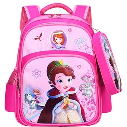 SYGA Kids School Bag Cute Cartoon Design Large Backpack With Pencil Case Suitable for Primary School Student- Height 16.53inch (Red Sofia)-image-97