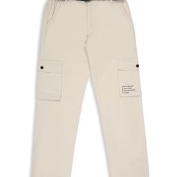 CAVIO Cotton Dont Stop Text Printed Cargo Trousers With Belt - Grey-image-58