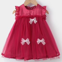 Mark & Mia Frill Sleeves Party Dress with Bow Applique - Maroon-image-36
