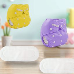 Sparkle Joy Washable & Reusable Cloth Diapers/Nappies Combo Pack of 2 Free size With 2 organic cotton White inserts - Purple & Yellow-14