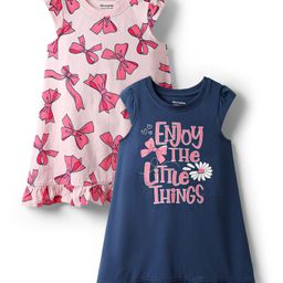 Honeyhap Premium100% Cotton Knit Bio Finish Nighties With Cake Print Pack Of 2 - Tander Touch & Navy Peony-image-86
