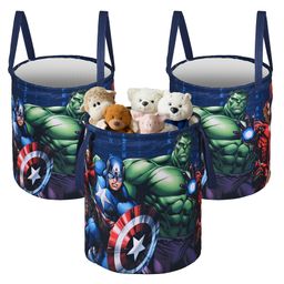 Kuber Industries Pack of 3 Foldable 45L Toys Organizer for Kids Room - Soft Toys Storage Bag/Basket/Container with Handles | Marvel Avengers - Blue-image-48