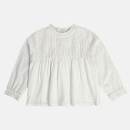 MINI KLUB Cotton Full Puffed Sleeves Solid Embroidered Top - White-image-47