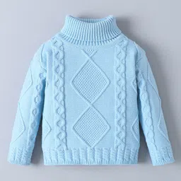 Mark & Mia Viscose Full Sleeves Pullover Sweater With Turtle Neck Cable Knit Design - Light Blue-picture-28