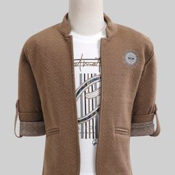Dapper Dudes Full Sleeves Textured Jacket With Tee - Brown-image-48