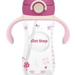 1st Step BPA Free Anti-Spill Weighted Straw Sipper Cup with Twin Handle & Flip Top - Pink 330 ml-1