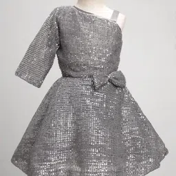 Enfance Full Sleeves Sequin Embellished & Bow Applique Detailed Knee Length Dress - Grey-picture-49