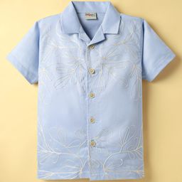 Dapper Dudes Half Sleeves Leaves Embroidered Shirt - Blue-picture-15