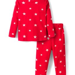 Babyhug Cotton Knit Full Sleeves Co-ords Night Suit With Star Print - Red-picture-36