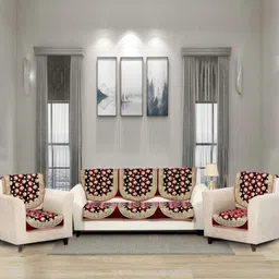 Aura Maroon & Beige 6 Pieces Floral Printed 5 Seater Sofa Covers-picture-31