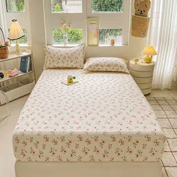 JC HOME White & Pink Floral 220 TC King Bedsheet with 2 Pillow Covers-image-28