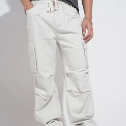 SHOWOFF Men Off White Relaxed Fit Cotton Cargos-picture-31