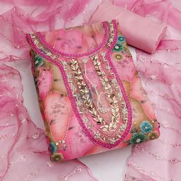SHADOW & SAINING Floral Embroidered Sequinned Organza Unstitched Dress Material-picture-0