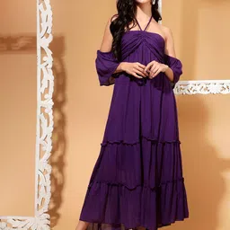 DRAPE AND DAZZLE Women Halter Neck Maxi Dress-image-46