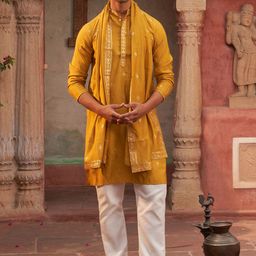 Jompers Men Floral Embroidered Regular Sequinned Kurta with Pyjamas & With Dupatta-8
