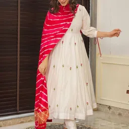 Brand Hill Women Solid Embroidered Anarkali Kurta with Trousers & Dupatta-picture-28