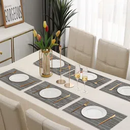 Dakshya Industries 6Pcs Grey Striped Rectangle Shape Table Placemats-22