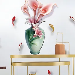 Jaamso Royals Green & Pink Flower Vase Printed Self-Adhesive Removable Wall Sticker-picture-20