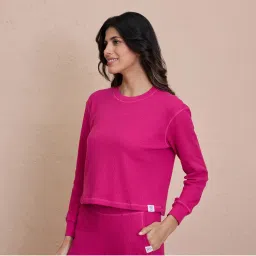 Nykd By Nykaa Waffle textured Full Sleeve Crop Top-NYS915-Pink-picture-11