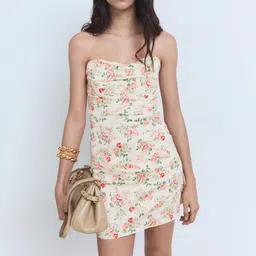 MANGO Floral Print Ruched Effect Fitted Mini Bandeau Dress-picture-12