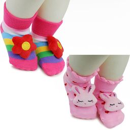 NESKA MODA 6 To 12 Months Baby Set Of 2 Pair Cotton Anti Slip Face Ankle Socks/ Booties-image-39