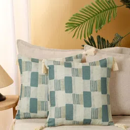eyda Off White & Green 2 Pieces Printed Cushion Covers-image-63