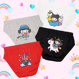 NUSYL Pack Of 4 Printed Mid-Rise Cotton Girls Panties-image-74