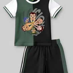 Chhota Bheem Boys Colourblocked Short Sleeves Pure Cotton T-shirt With Shorts-picture-43