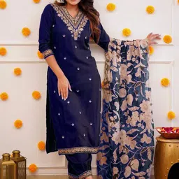 BAESD Women Ethnic Motifs Embroidered Regular Kurta with Trousers & With Dupatta-picture-14