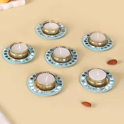 Nestasia Blue & Gold-Toned 6 Pieces Textured Tealight Candle Holder-13