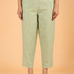 Aramya Women Printed Straight-Fit Mid-Rise Cotton Regular Trousers-image-54
