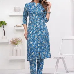 Mehsoos Women Ethnic Motifs Printed Regular Pure Cotton Kurta with Trousers-picture-13