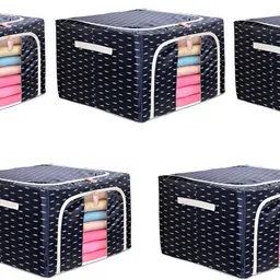 Stylista Black & White 5 Pieces Printed Multi-Utility Wardrobe Canvas Core Organisers-2