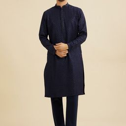 Manyavar Floral Embroidered Mandarin Collar Sequinned Straight Kurta With Pyjamas-picture-57