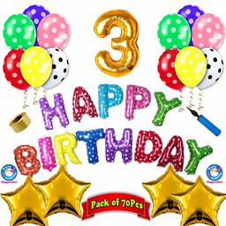 Shopperskart 3rd Birthday Balloon Decor Kit Multicolour - Pack of 70-image-51