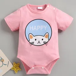 Kookie Kids Half Sleeves Romper Kitty Print - Pink-picture-2
