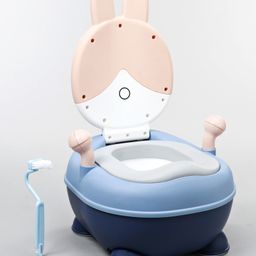 Rabbit Shaped Potty Chair With PU Cushion & Cleaning Brush - Pink & Blue-28