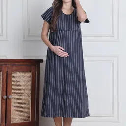 Secret Wish Women StripedPure Cotton Maternity Nightdress-image-67