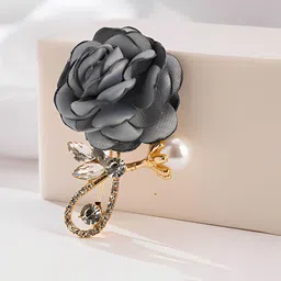 SYGA Stone Studded & Pearls Beaded Retro Rose Flower Brooch-23