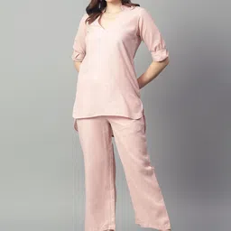 BEACH & HILL Mandarin Collar Linen Tunic With Trousers-image-95