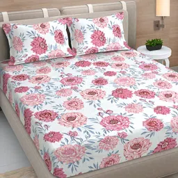 Myntra Elegant Homes White & Pink Floral 300 TC Double King Bedsheet Set-2.5mX2.25m-image-3