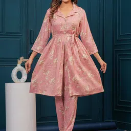 TANESHWAR Floral Printed Shirt Collar Tunic & Trousers-picture-26