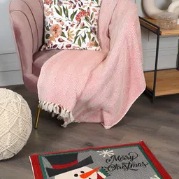 SASHAA WORLD Beige & Red Printed Cotton Rectangular Floor Mat image 4