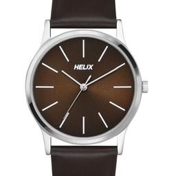 Helix Men Brass Dial & Leather Straps Analogue Watch TW054HG03-51