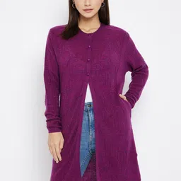 Clapton Women Self Design Woolen Long Sleeve Cardigan Sweaters-27